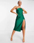 Фото #1 товара ASOS DESIGN – Satin-Midikleid in Tannengrün mit One-Shoulder-Träger