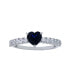 Created Blue Spinel and White Cubic Zirconia Heart Ring in Rhodium Plated Sterling Silver