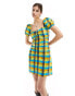 Glamorous scoop neck short sleeve ruched mini dress in bright check BRIGHT CHECK, 40 - фото #2