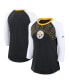 ფოტო #1 პროდუქტის Women's Black/White Pittsburgh Steelers Knockout Arch Raglan Tri-Blend 3/4-Sleeve T-Shirt