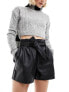 Фото #2 товара Miss Selfridge faux leather belted short in black