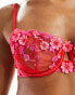 Фото #4 товара Boux Avenue Valentines Elodie embroidered floral non-padded balconette bra in pink and red