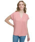 Фото #1 товара Women's Mixed Media Cap-Sleeve V-Neck Top