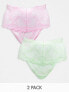 Фото #2 товара ASOS DESIGN Curve 2 pack deep waist lace thong pack in bubble gum & pistachio