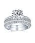 ფოტო #1 პროდუქტის Traditional 3CT Cubic Zirconia Round Brilliant Cut Round Solitaire Pave Eternity Band AAA CZ Anniversary Wedding Engagement Ring Set Band For Women .925 Sterling Silver