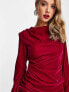 Фото #7 товара ASOS DESIGN high neck velvet drape mini dress in berry