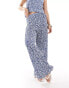 JDY pull on wide leg plisse trouser co-ord in white & blue abstract print