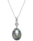 ფოტო #1 პროდუქტის Cultured Black Tahitian Pearl (12 mm) and Diamond Accent Pendant Necklace in 14k White Gold