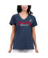 Фото #1 товара Women's Navy Distressed Atlanta Braves Key Move V-Neck T-shirt
