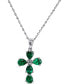 ფოტო #1 პროდუქტის Emerald (1-1/3 ct. t.w.) & Diamond Accent Cross 18" Pendant Necklace in 14k White Gold