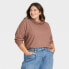 Women's Plus Size Long Sleeve Turtleneck Waffle T-Shirt - A New Day Brown 4X