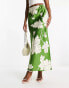 Фото #1 товара ASOS DESIGN satin bias maxi skirt in graphic green floral print