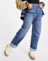 Topshop One oversized Mom jeans in mid blue