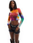 Фото #1 товара In The Style mesh seam detail crop top in rainbow print