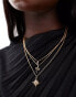 ASOS DESIGN Curve multirow necklace with snake and celestial design in gold tone