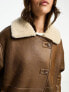 Фото #7 товара Stradivarius longline aviator jacket with contrast lining in brown