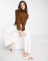 M Lounge super slouchy roll neck jumper in winter brown