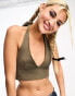 Фото #4 товара Noisy May v neck cropped halter neck top in khaki