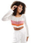 Фото #1 товара ONLY long sleeve open knit crop top in white with stripe