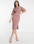 Closet London ribbed pencil midi dress in mink