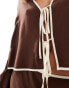 Фото #4 товара ASOS DESIGN linen blend contrast tie front top in chocolate