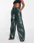 Фото #4 товара AFRM wide leg faux leather cargo trouser in dark green
