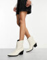 Bershka faux leather cowboy boots in off white