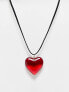 ASOS DESIGN mid length cord necklace with red puff heart