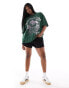 ASOS DESIGN Curve nibbled oversized t-shirt with cutabout rock graphic in dark green Зеленый, XL - EU 48-50 - фото #3