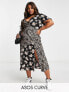 ASOS DESIGN Curve crinkle wrap midi tea dress in leopard and ditsy print