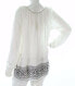 Max Studio Womens White Black Tunic Embroidered Long Sleeve Blouse Size Large