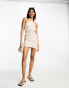 Фото #8 товара ASOS DESIGN twist neck halter mini dress with ruched skirt in oatmeal