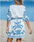 Фото #2 товара Women's Blue & White Paisley Boho Puff Sleeve Mini Cover Up Dress