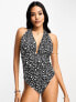 ASOS DESIGN Fuller Bust halter plunge swimsuit in mono spot print