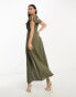 Фото #8 товара ASOS DESIGN Tall flutter sleeve midi tea dress with buttons in khaki