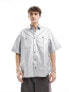 ASOS DESIGN short sleeve boxy faux leather shirt in silver