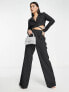 Фото #1 товара ASOS DESIGN tailored 2 in 1 crop blazer jumpsuit in black pinstripe