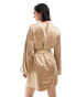 Pretty Lavish tie waist satin mini dress in matte gold