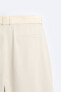 Belted cotton-linen trousers