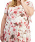 ფოტო #3 პროდუქტის Plus Size Floral Flutter-Sleeve Hankie-Hem Dress