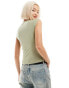 Weekday Lara slim fit top with cap sleeves in light khaki