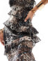 Фото #2 товара Miss Selfridge chiffon occasion ruffle detail maxi dress in animal print