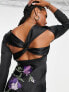 Фото #3 товара ASOS DESIGN embroidered satin long sleeve midi dress in black