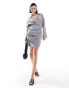 ASOS DESIGN linen look collar wrap long sleeve mini dress with button detail skirt in grey