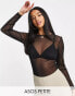 ASOS DESIGN Petite mesh long sleeve bodysuit in black Черный, 38 - фото #1