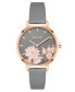 ფოტო #1 პროდუქტის Woman's Quartz Gray Faux Leather Band and Floral Pattern Watch, 36mm