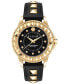 ფოტო #1 პროდუქტის Women's Lady Rock Gold-Tone Studded Black Leather Strap Watch 38mm