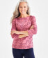 ფოტო #1 პროდუქტის Women's Pima Cotton Printed 3/4-Sleeve Top, Created for Macy's