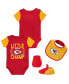 ფოტო #5 პროდუქტის Newborn and Infant Boys and Girls Red, Gold Kansas City Chiefs Little Champ Three-Piece Bodysuit Bib and Booties Set