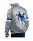 ფოტო #2 პროდუქტის Men's Gray Distressed Indianapolis Colts Gridiron Classics Home Game Satin Full-Snap Varsity Jacket